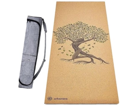 Tapete de yoga ACHAMANA borracha e cortiça 5mmx68cmx1,83m - Árvore da vida