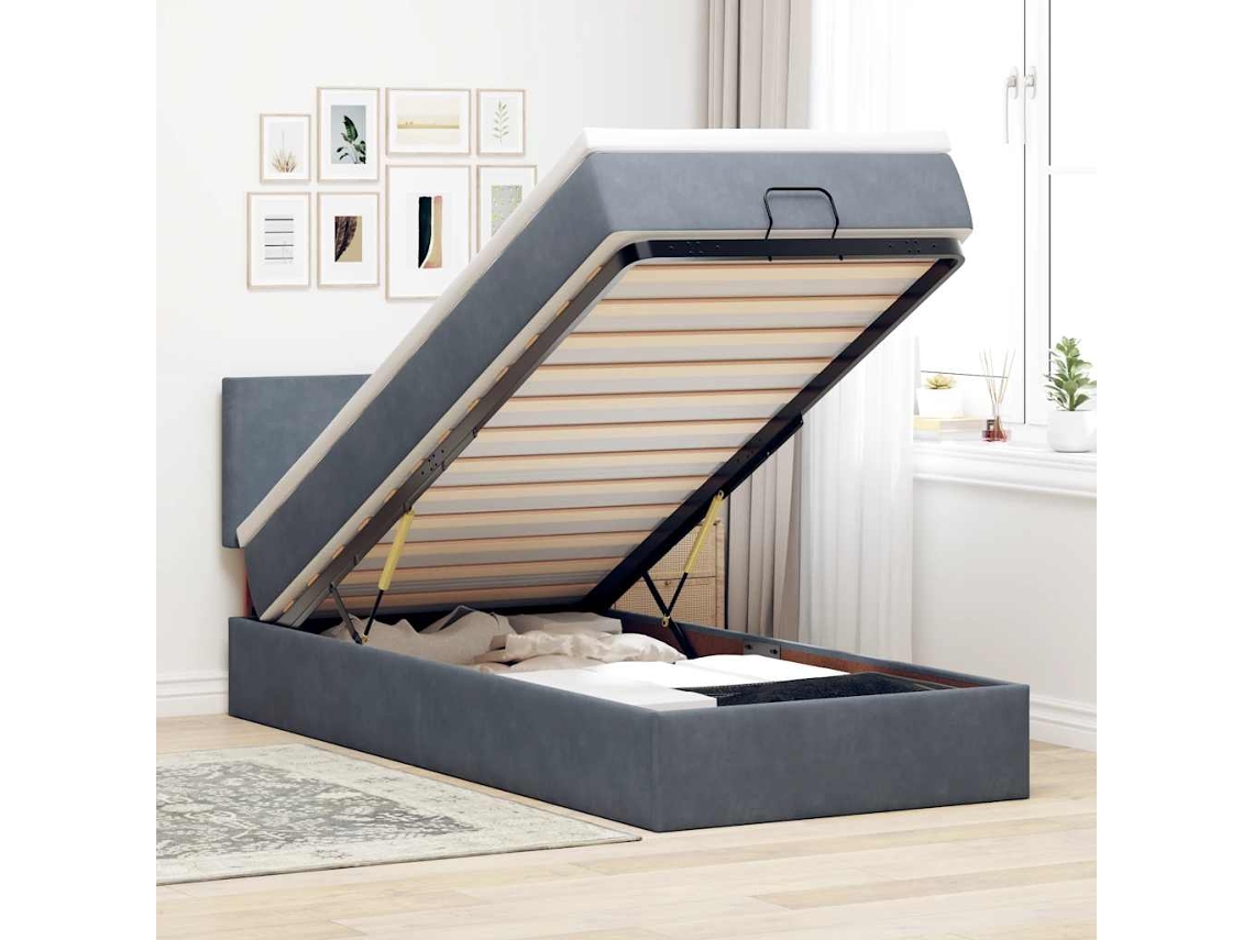 Vidaxl Estrutura De Cama Otomana Com Colchão Cinza Escuro Veludo