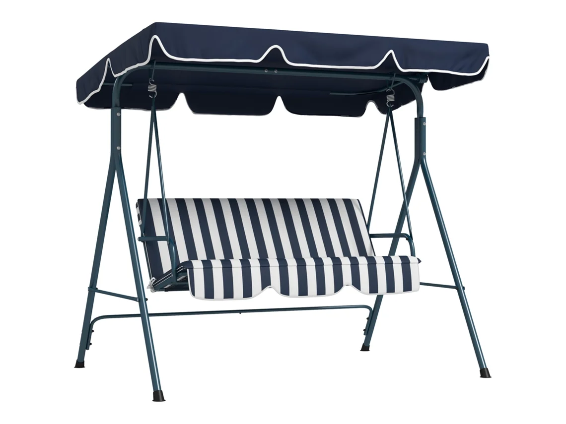 Baloiço Exterior Poliéster, Tecido Teslin (100% Poliéster) e Metal Cor Azul e Branco 172x110x153cm Outsunny