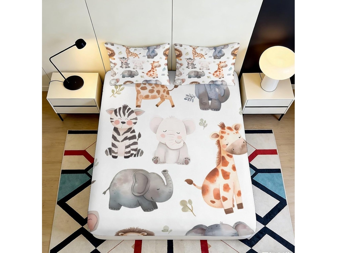 Conjunto de Cama com Estampa Animais Saf em Microfibra Fronha 200x25cm