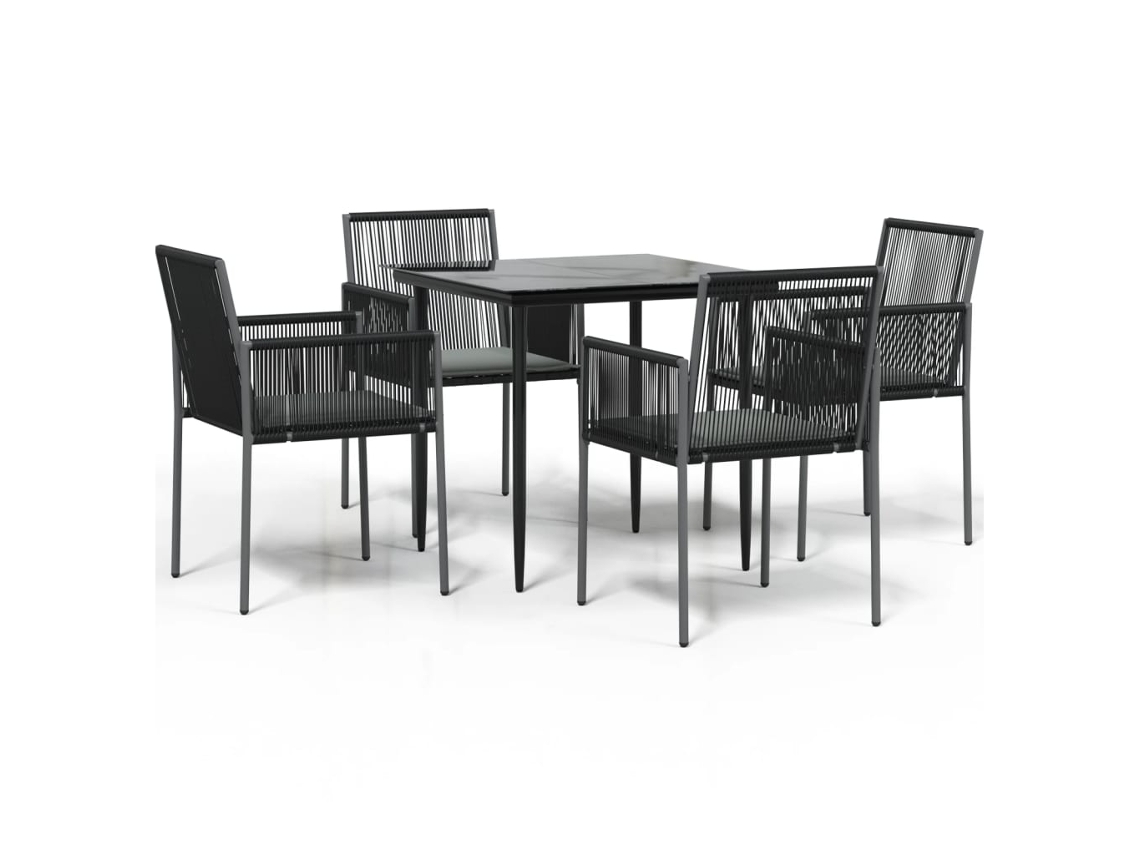 Conjunto de 5 Jantar para Jardim com Almofadões Vime Pe e Aço Preto MAISON EXCLUSIVE