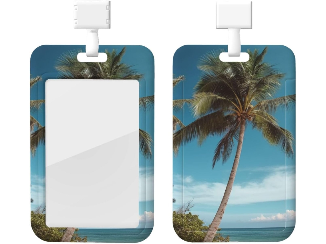 Porta Crachá Com Estampa De Coqueiros Na Praia, Com Cordão, Capa Protetora De Plástico Impermeável Crachá, Ideal