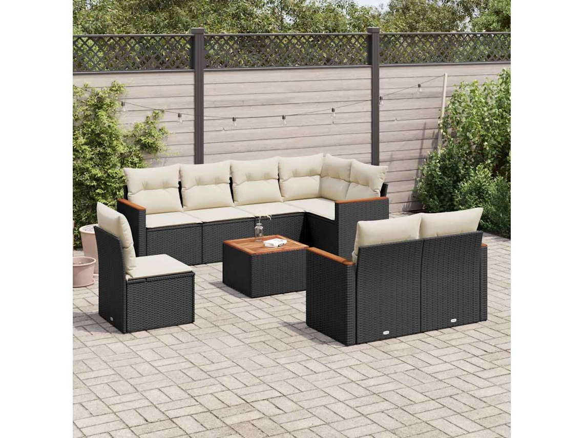 Vidaxl 9 Pcs Conjunto De Sofás P/ Jardim C/ Almofadões Vime Pe Preto