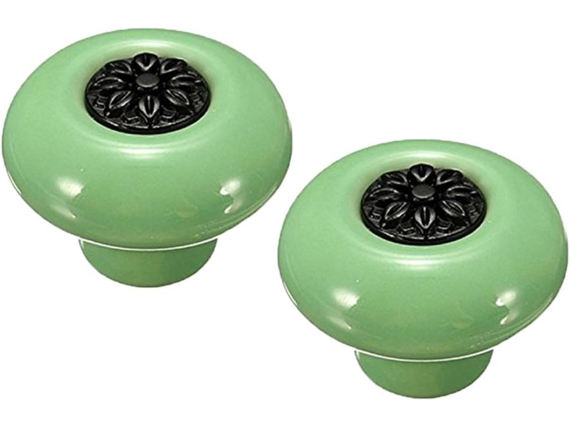 Puxador De Porta Cerâmica Com Visual Vintage, Estilo Retrô, Com Pétalas Embutidas Em Liga De Zinco Verde + Preto