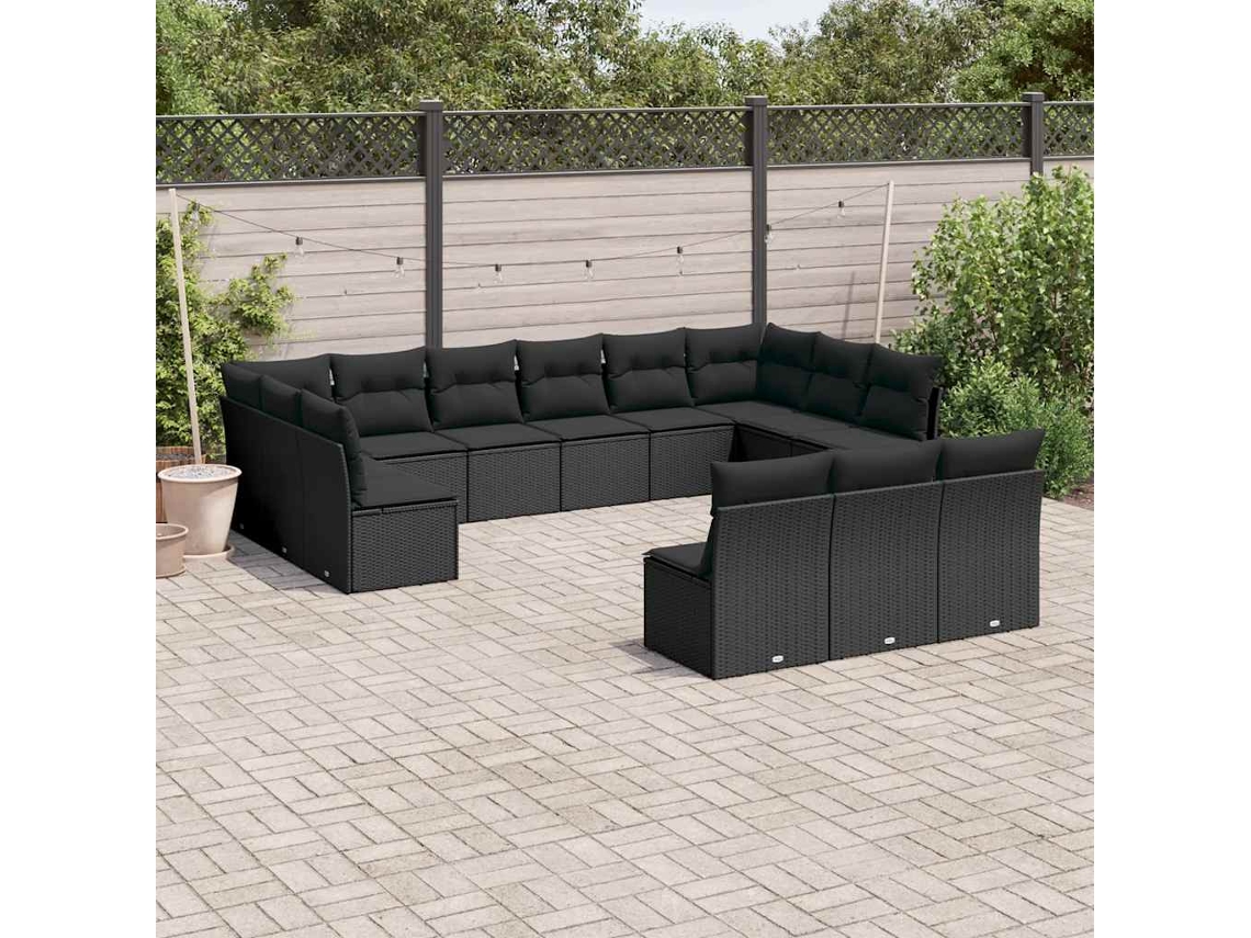 Vidaxl 13 Pcs Conjunto De Sofás De Jardim Com Almofadões Vime Pe Preto