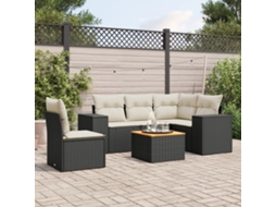 Jogo de Sofá Jardim 6 Peças C/ Almofadões Vime Pe Preto Dkd Home Decor