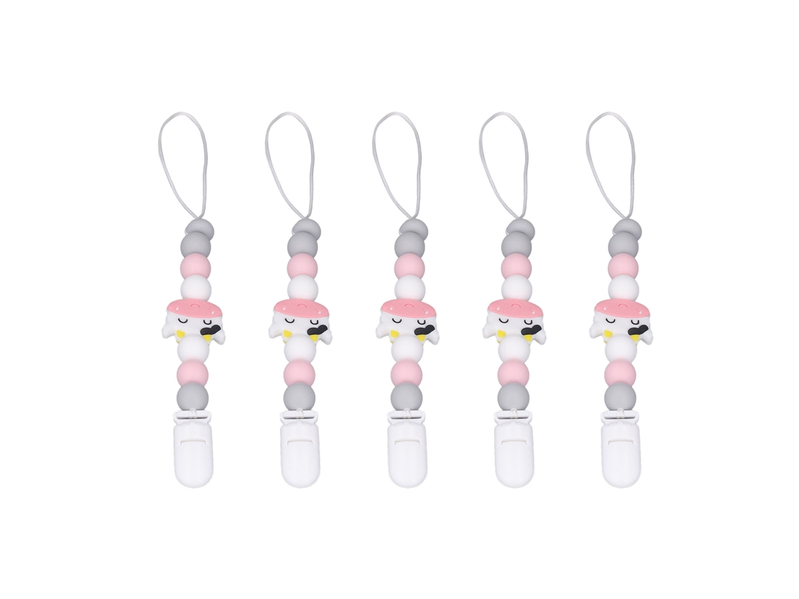 5pcs Corrente Chupeta Bebê Silicone Alimentar Anti-queda Rosa Fácil Limpeza