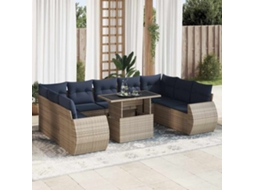 Vidaxl 10 Pcs Conjunto Sofás Jardim Almofadões Vime Pe/acácia Cinzento