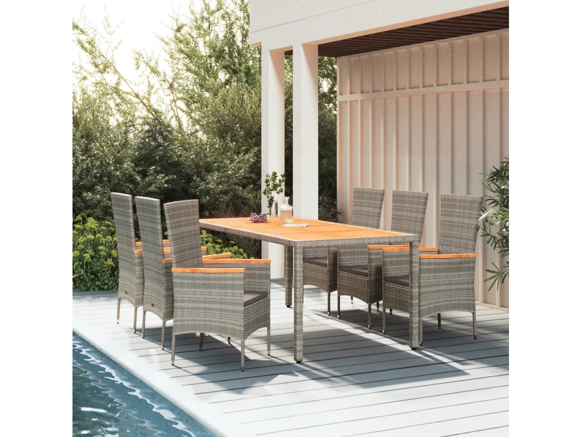 Vidaxl 7 Pcs Conjunto De Jantar P/ Jardim C/ Almofadões Vime Pe Cinza
