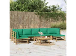 Vidaxl 8 Pcs Conjunto Lounge De Jardim Bambu C/ Almofadões Verdes