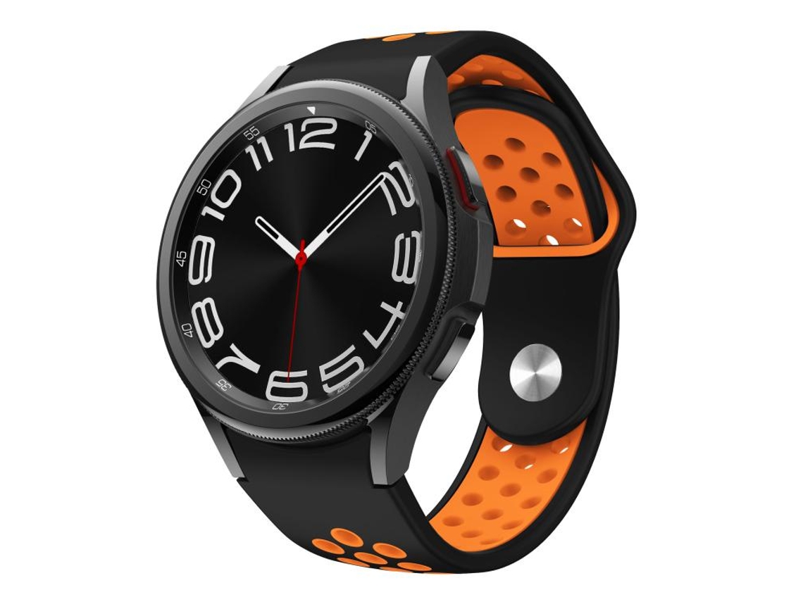 Bracelete Para Samsung Galaxy Watch Fe/7/6/5/4 - Silicone Com Fivela Reversa Bicolor - Preto E Laranja