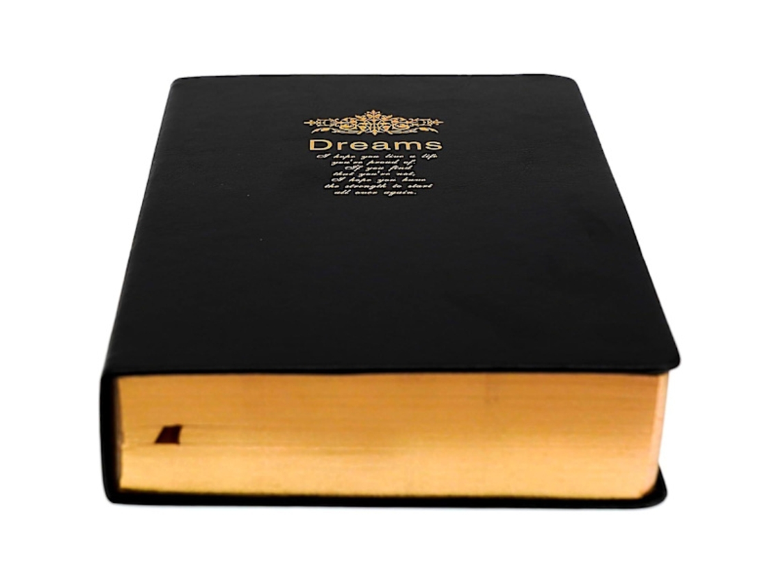 Caderno Grosso, Papel Brilhante De Alta Qualidade Com Borda Dourada, Capa Dura Em Couro Sintético Preto Macio, Ideal Para Escrever E, Perfeito