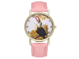 Reloj De Cuarzo Unisex Con Correa De Cuero Pu, Dial Romano Y Patrón Animal, Rosa
