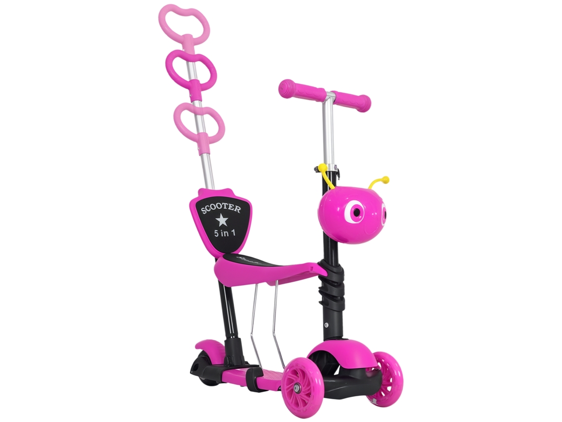 Scooter De 3 Rodas Para Crianças Com Banco E Guidão, Guidão Com Altura Ajustável, 62x25x72,5cm Rosa-tx
