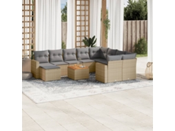 Vidaxl 11 Pcs Conj. Sofás Jardim C/ Almofadões Vime Pe Bege Misturado