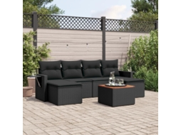Vidaxl 7 Pcs Conjunto De Sofás P/ Jardim C/ Almofadões Vime Pe Preto