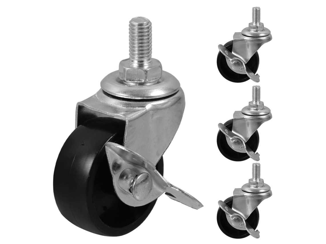 Conjunto De 4 Rodízios Para Móveis De 1,5 Polegadas (3,8 Cm), Em Pp Preto E Metal, Com Freio.