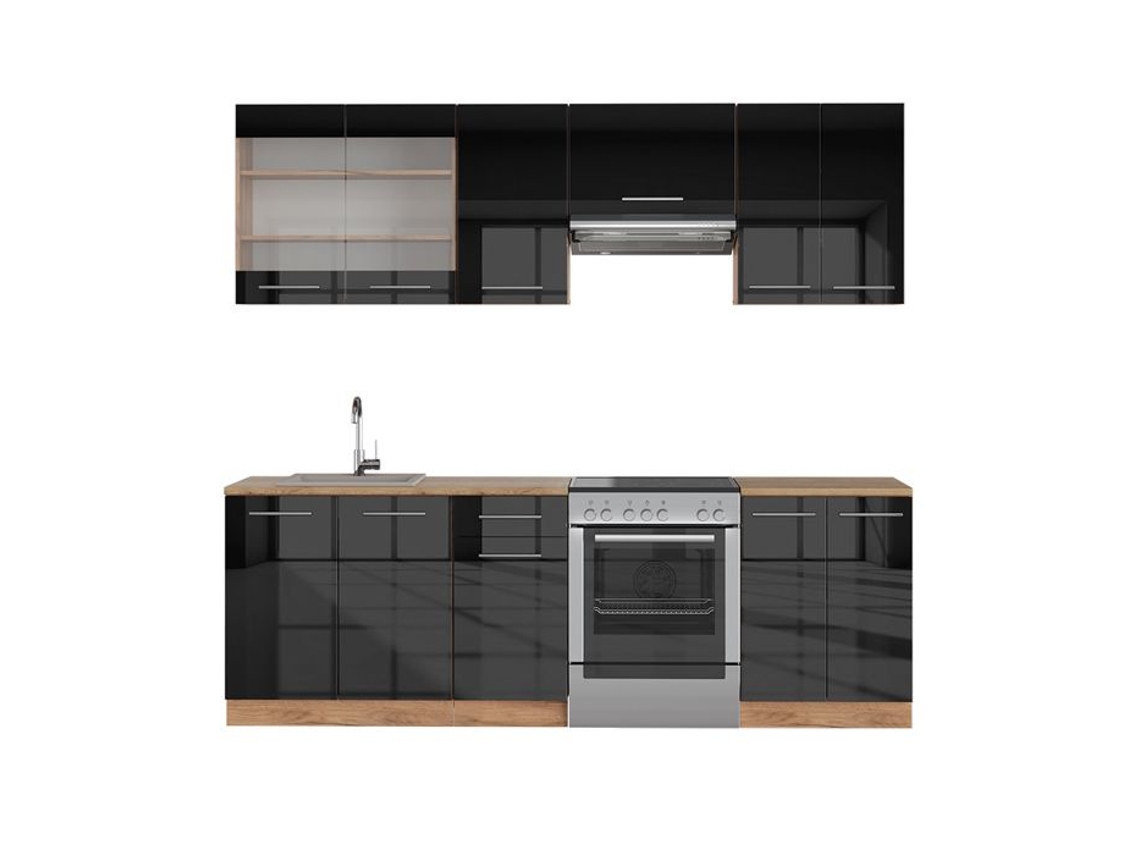 Cozinha Fame-Line, 240 cm, Carvalho PT, Antracite brilhante/Carvalho dourado, Vicco