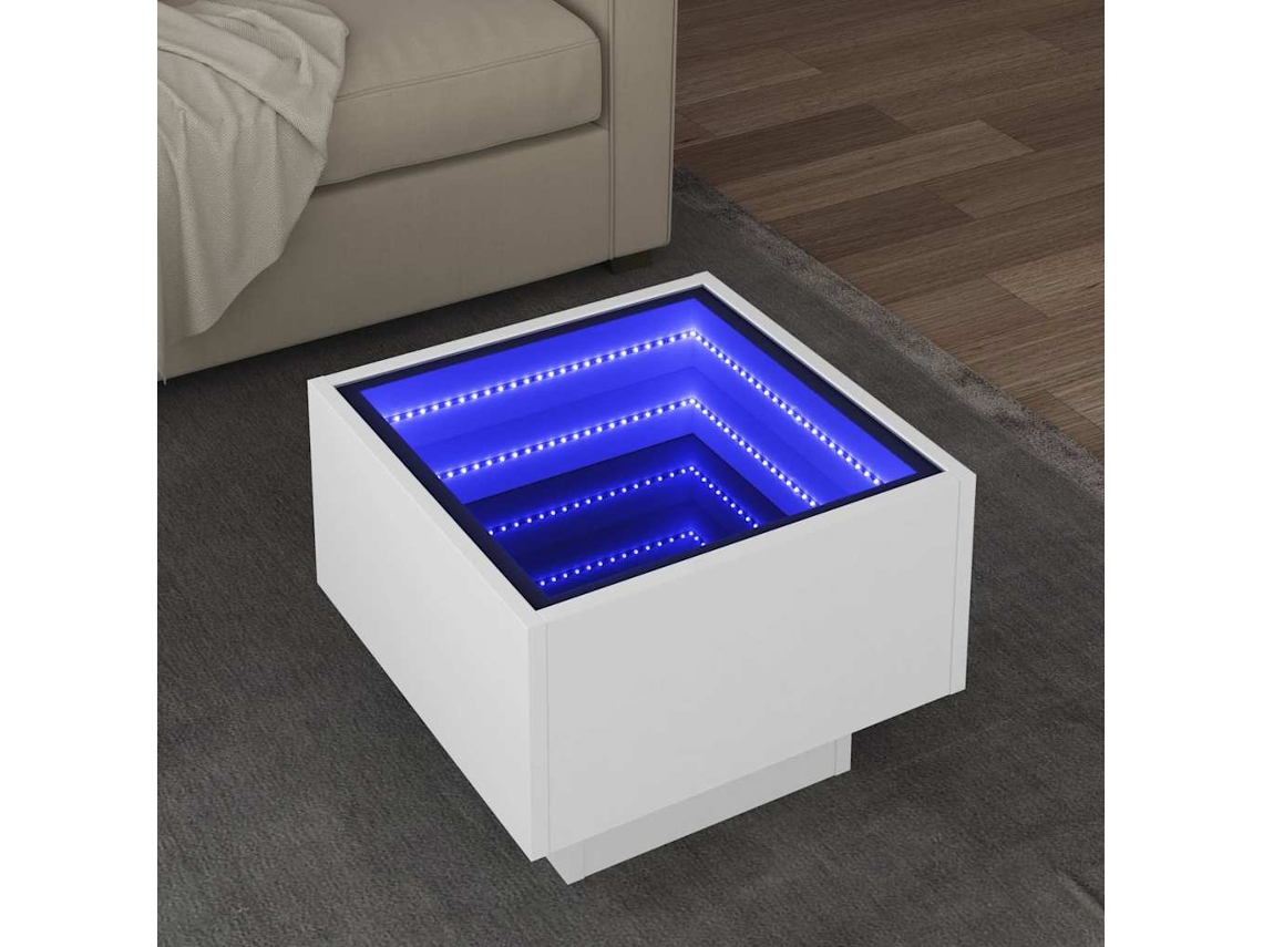 Vidaxl Mesa De Apoio C/ Leds 40x40x30 Cm Derivados De Madeira Branco