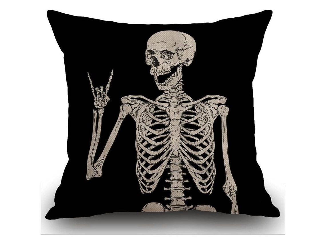 Capinha de almofada de linho e algodão, esqueleto humano, decorativa, 45x45cm, sofá, cama | S/MARCA