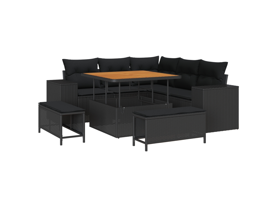 Conjunto 8 Móveis De Jardim Vidaxl Preto Madeira De Acácia Maciça (200 X 200 X 85 Cm)