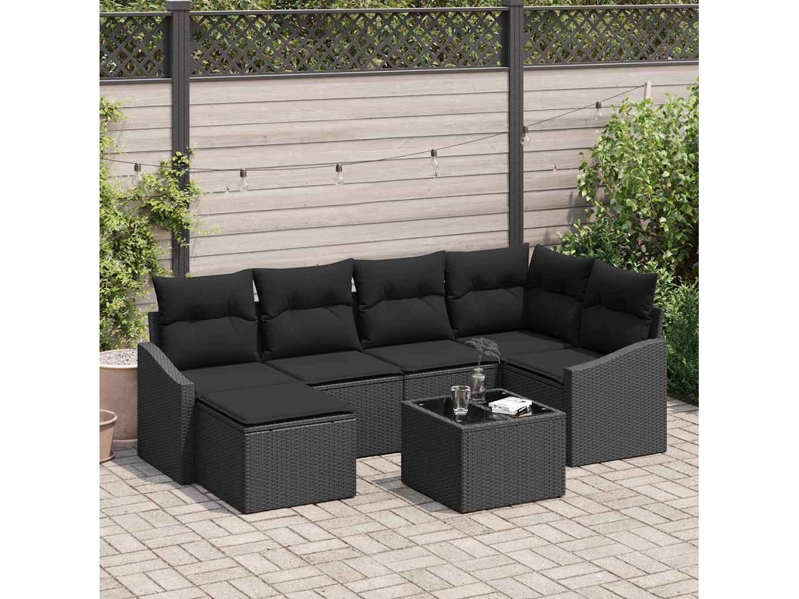 Vidaxl Conjunto De Jantar Para Jardim 7 Unid. Preto