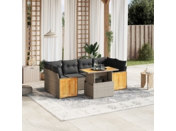 Vidaxl 7 Pcs Conjunto Sofás P/ Jardim C/ Almofadões Vime Pe Cinzento
