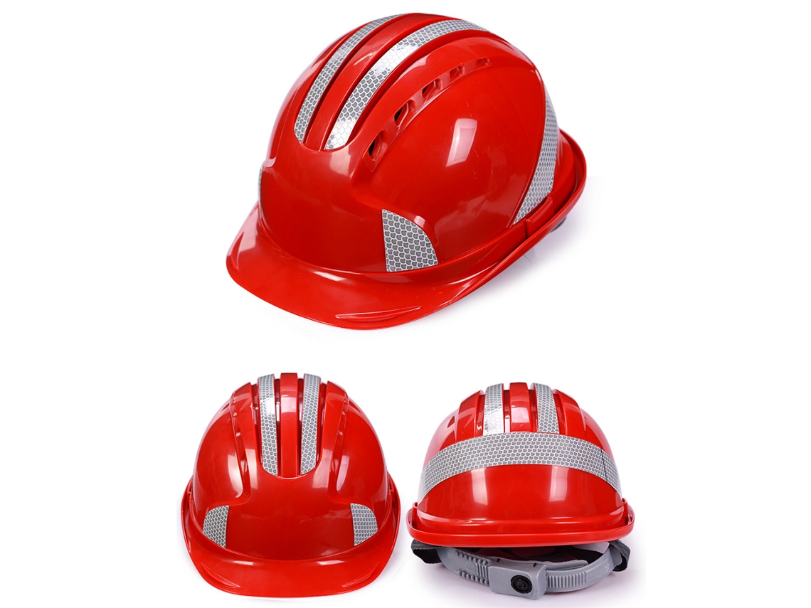 Casco De Seguridad Abs Aireado Antichoque Con Vientos, Buffer Multipunto Y Rayas Reflectivas Para Almacén Fábrica Rojo