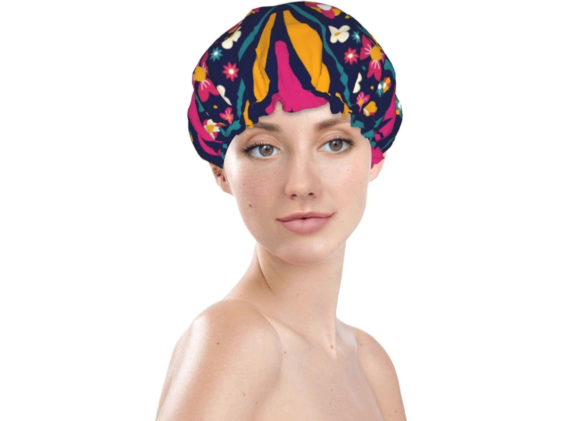 Touca De Banho Feminina, Reutilizável, Impermeável, Dupla Camada, Com Elástico, Ideal Para Cabelos Longos, Com Estampa