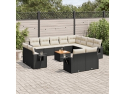 Vidaxl 13 Pcs Conjunto De Sofás De Jardim Com Almofadões Vime Pe Preto