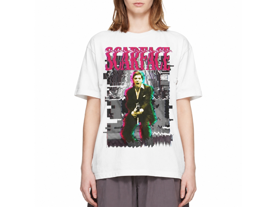 Rockinstone Scarface Movie Glitch White Adult T-shirt Size:m