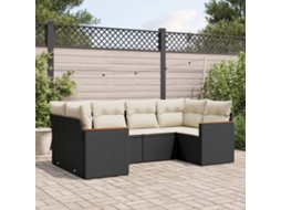 Vidaxl 6 Pcs Conjunto Sofás De Jardim C/ Almofadões Vime Pe Preto