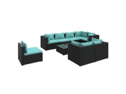 Maison Exclusive - 9 Pcs Conjunto Lounge De Jardim C/ Almofadões Vime Pe Preto