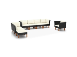 Vidaxl 8 Pcs Conj. Lounge Jardim Vime Pe E Madeira De Eucalipto Preto