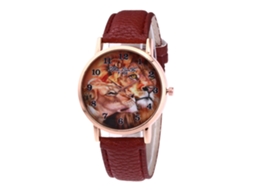 Relógio de Pulso Feminino Zhoulianfa Quartzo Padrão Animal Couro Pu Café