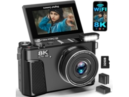 Câmera Digital 8k para Fotografia, Câmera de Vlog Wifi de 88 Mp para Youtube com Zoom Digital de 18x JIAPEI (preta)
