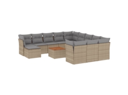 Conjunto de 13 Sofás para Jardim com Almofadões Vime Pe Bege MAISON EXCLUSIVE