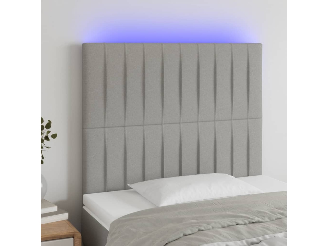 Vidaxl Cabeceira Cama C/ Luzes Led Tecido 100x5x118/128cm Cinza-claro