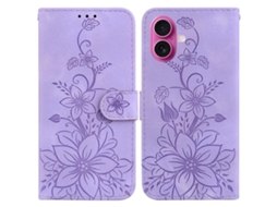 Capa De Couro Para Iphone 17 Com Relevo De Lírio