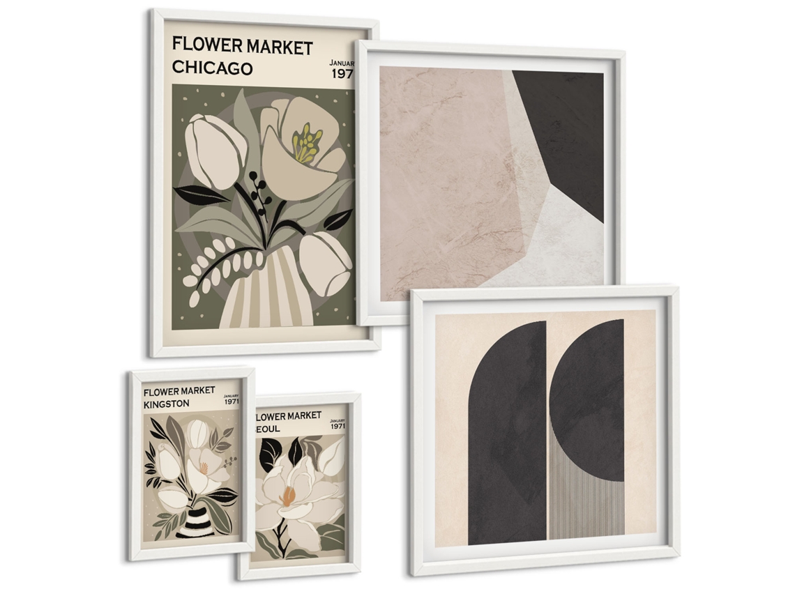 Um Conjunto De Imagens Decorativas Em Uma Moldura Família, Amor, Lar, Aconchego Moldura Branca Pinturas De Quarto Espelharte (conjunto De 5 Imagens)