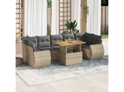 Vidaxl 8 Pcs Conjunto De Sofás P/ Jardim Com Almofadões Vime Pe Bege