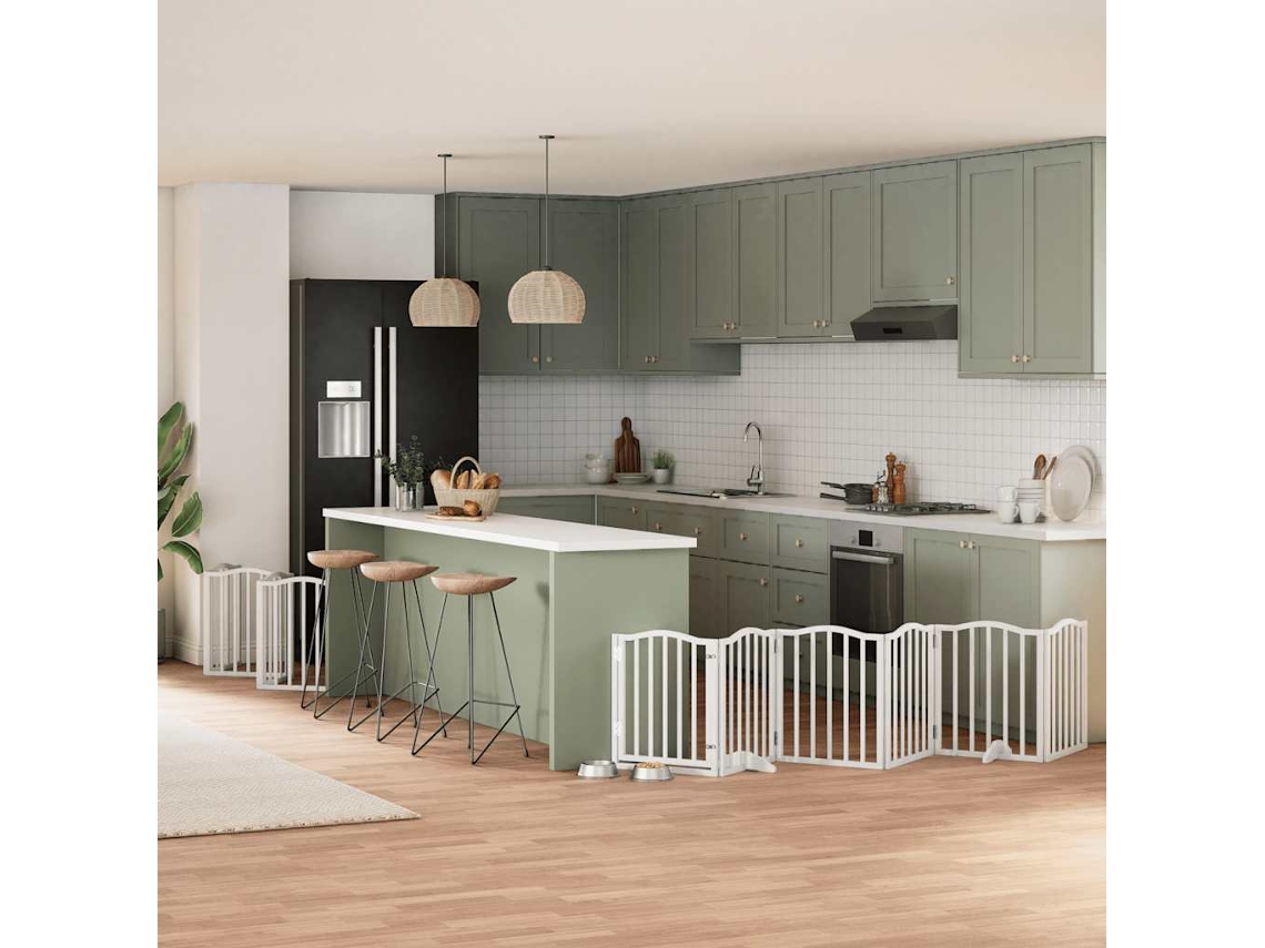 Vidaxl Portão P/ Cães Com Porta Dobrável 12 Painéis 600cm Álamo Branco