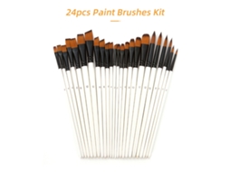 Conjunto de 24 Pincéis de Arte com Cabelo de Náilon para Acrílico, Aquarela, Gouache e Pintura Facial