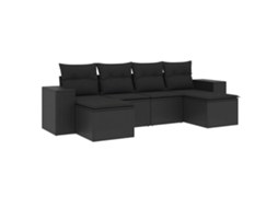 Conjunto de sofá de jardim 6 peças com almofadões Vime Pe Preto MAISON EXCLUSIVE (6 peças)