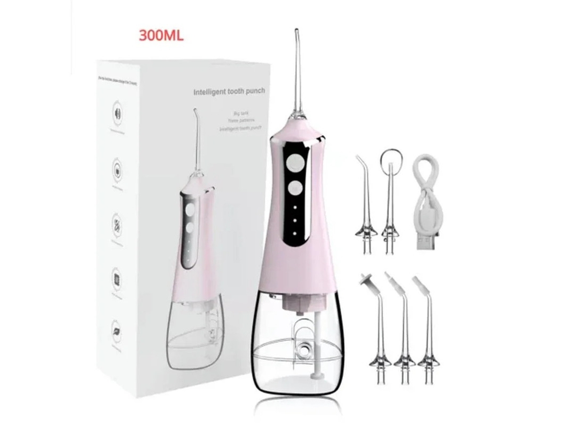 Irrigador Oral Yizhood 5 Bicos 3 Modos Usb 300ml Tanque Rosa