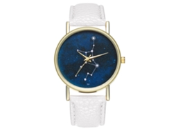 Reloj De Cuarzo Con Correa De Cuero Pu Moda Dial Redondo Cielo Estrellado Pulsera Blanca