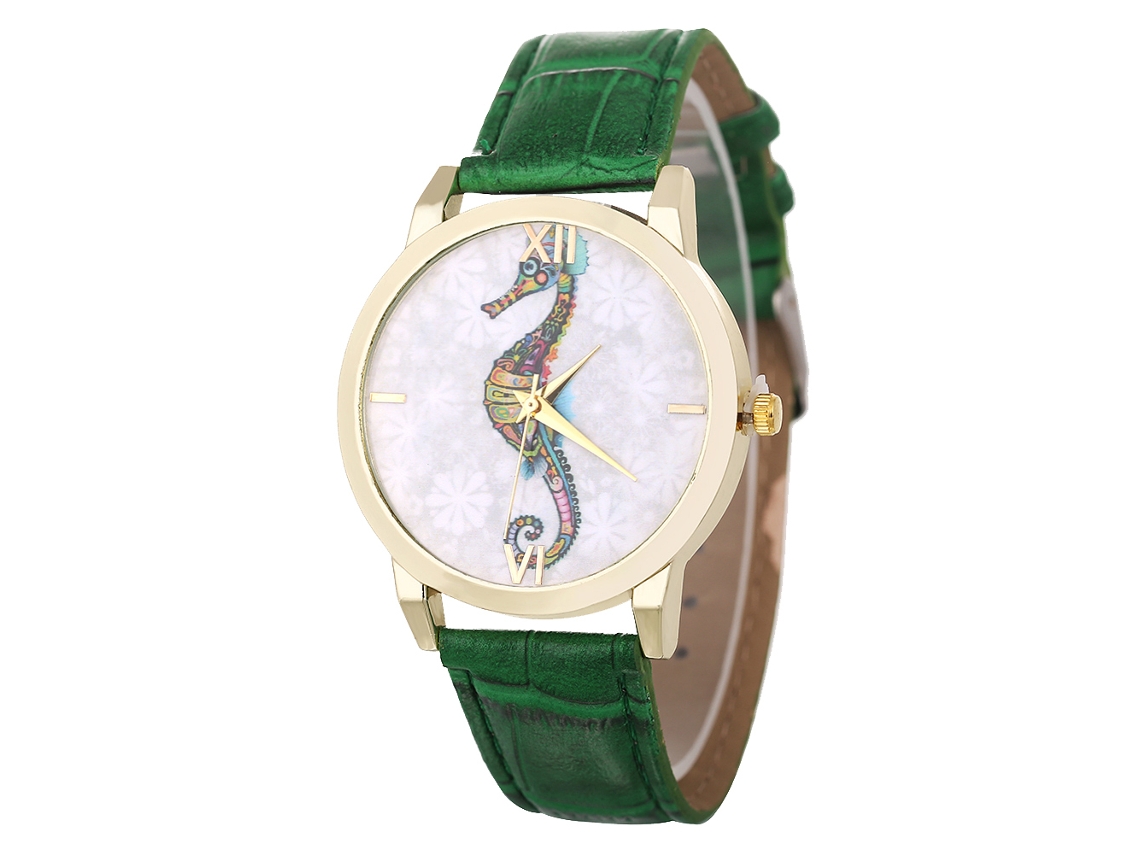 Relógio Analógico de Pulso com Pulseira Pu e Mostrador Grande Cor Verde