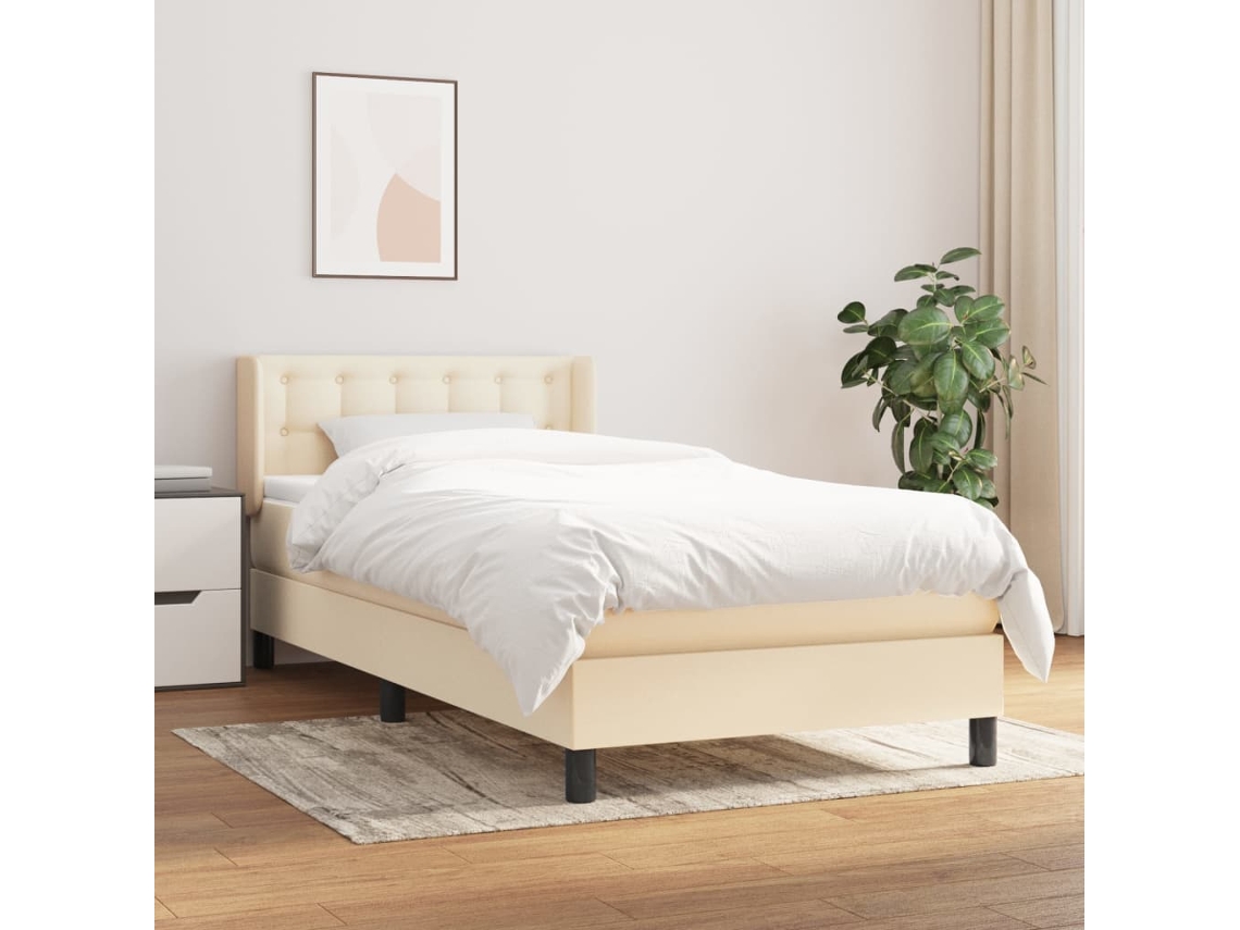 Vidaxl Cama Com Molas/colchão 100x200 Cm Tecido Cor Creme