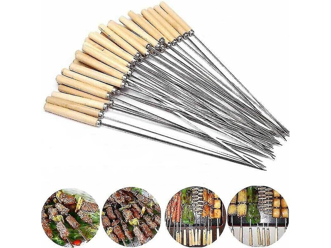 Garfo De Churrasco De Aço Inoxidável Com Cabo De Madeira - 33,5cm Para Churrascos E Pique-niques