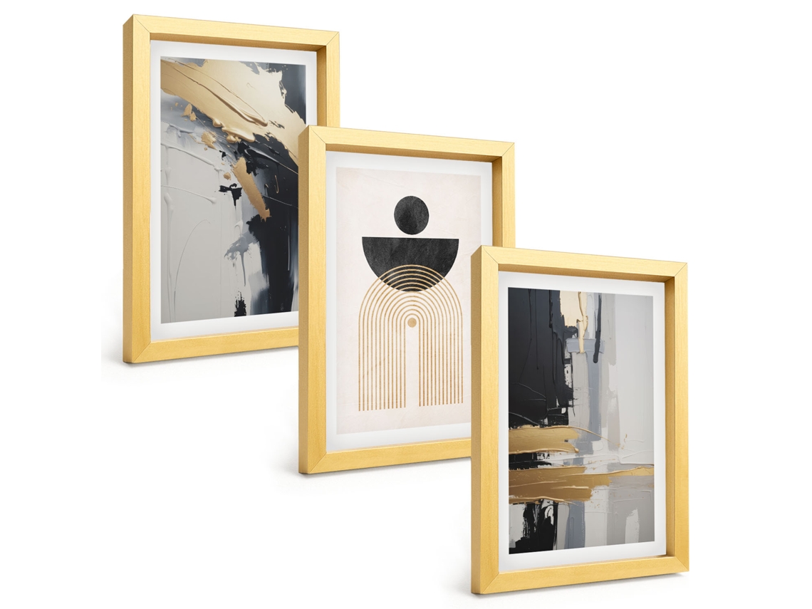 Composição De Quadros Geometria Abstrata, Elegância Espelharte (3 Peças 20x30 Cm)